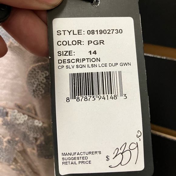 Adrianna Papell Silver Sequin Lace Cap Sleeve Gown Size 14 NWT Formal Dress - Picture 3 of 6